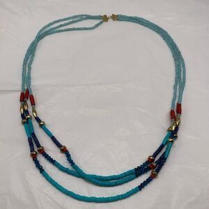 Multi Strand Beaded Boho Tribal Native Necklace